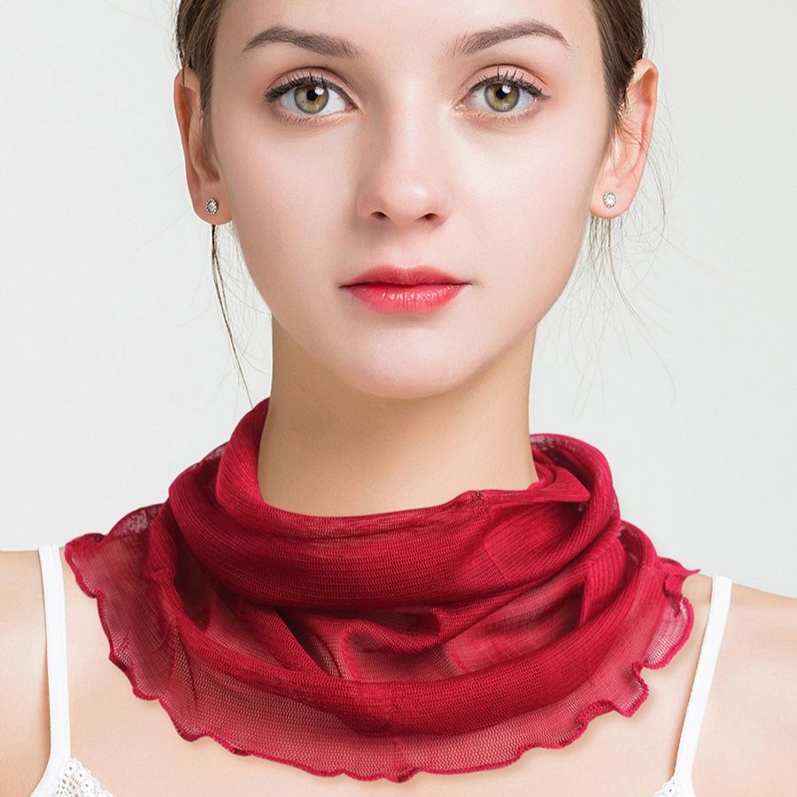 スカーフ シルク風スカラップ縁取り首元スカーフ