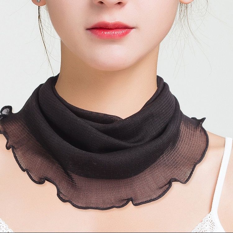 スカーフ シルク風スカラップ縁取り首元スカーフ