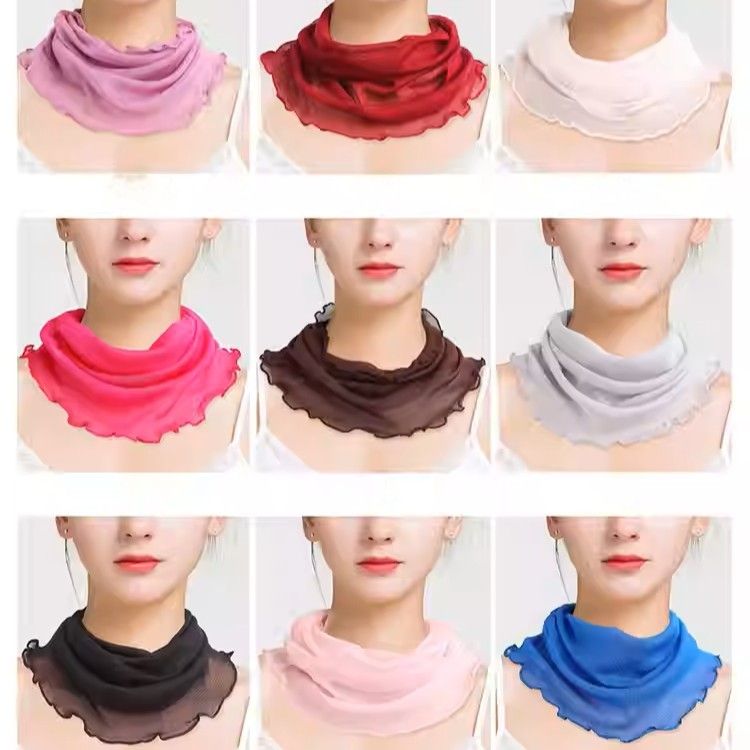 スカーフ シルク風スカラップ縁取り首元スカーフ