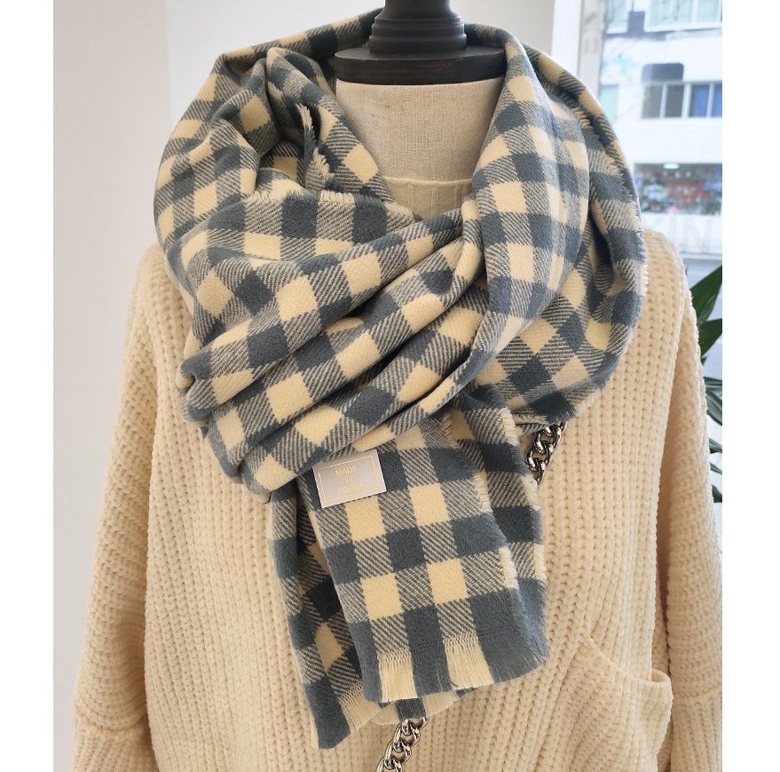 スカーフ 格子柄チェックパターン厚手ウールスカーフ