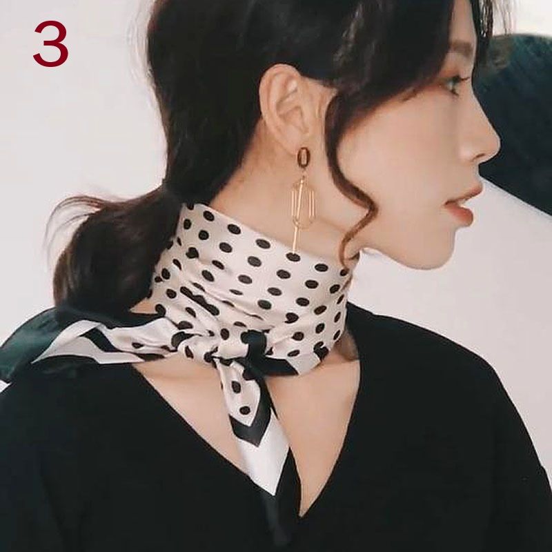 スカーフ 上品な水玉模様とチェック柄のシルク正方形スカーフ