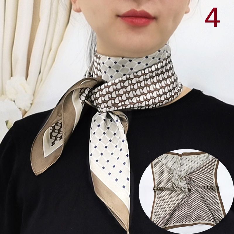 スカーフ 上品な水玉模様とチェック柄のシルク正方形スカーフ