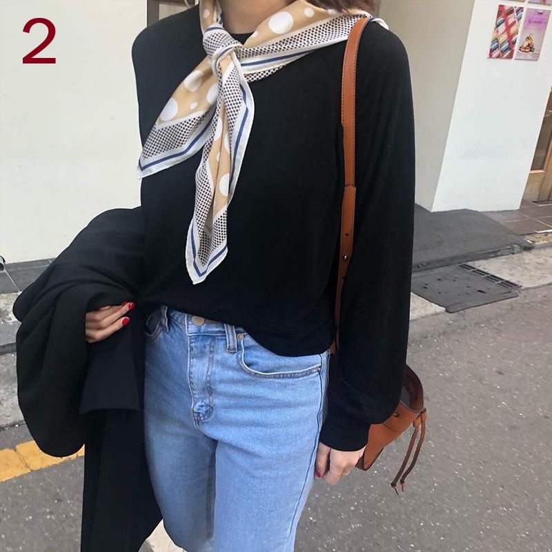 スカーフ 水玉模様がかわいらしい上品な絹風スカーフ