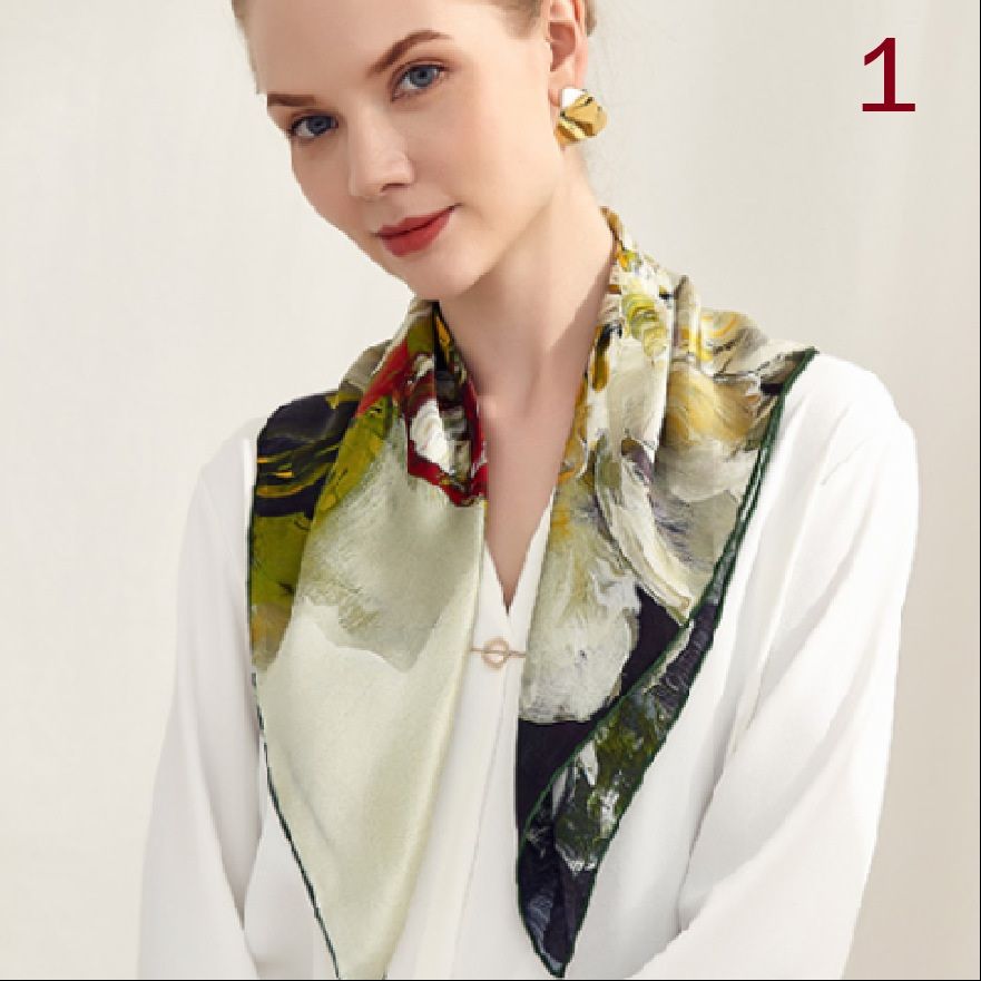 スカーフ 植物柄シルクタッチ上品スカーフ