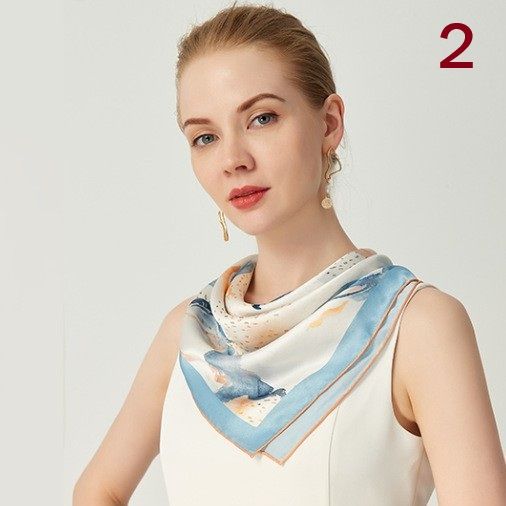 スカーフ 植物柄シルクタッチ上品スカーフ