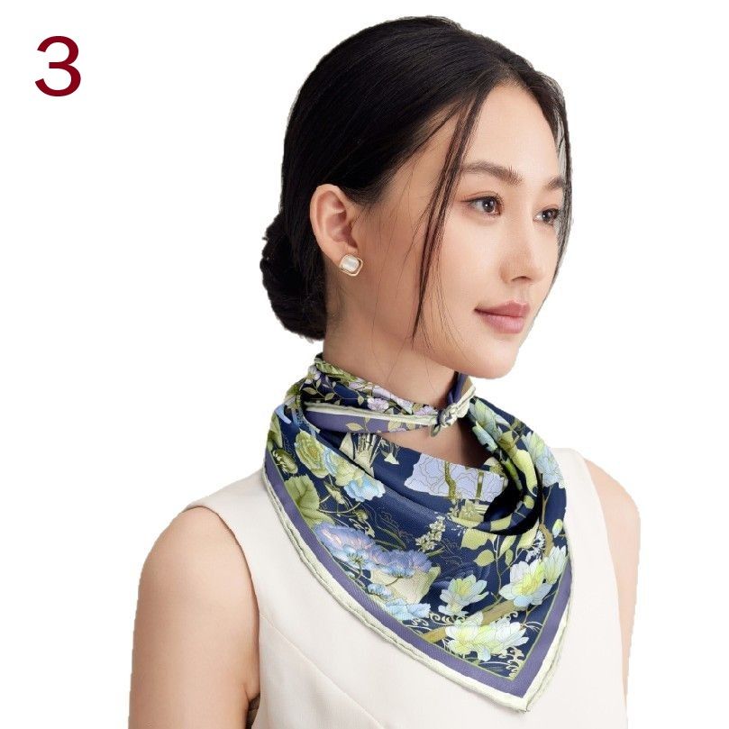 スカーフ 植物柄シルクタッチ上品スカーフ