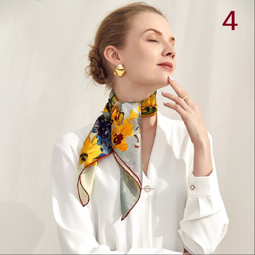 スカーフ 植物柄シルクタッチ上品スカーフ