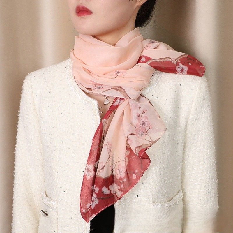 スカーフ 上品な花柄シフォンスカーフ