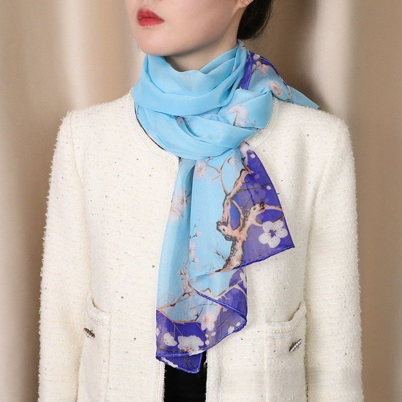 スカーフ 上品な花柄シフォンスカーフ