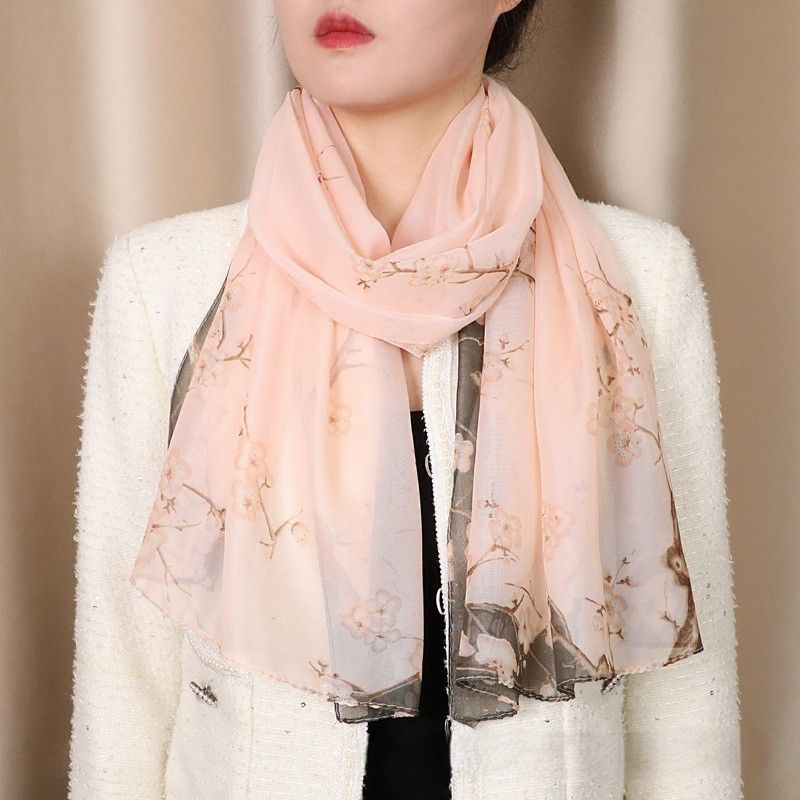 スカーフ 上品な花柄シフォンスカーフ
