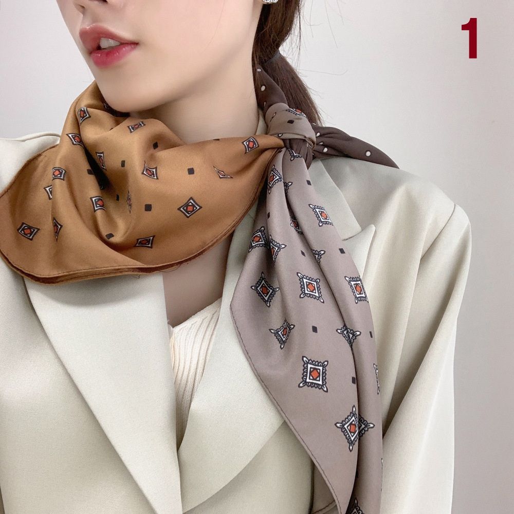 スカーフ 幾何学模様とドット柄の配色スカーフ