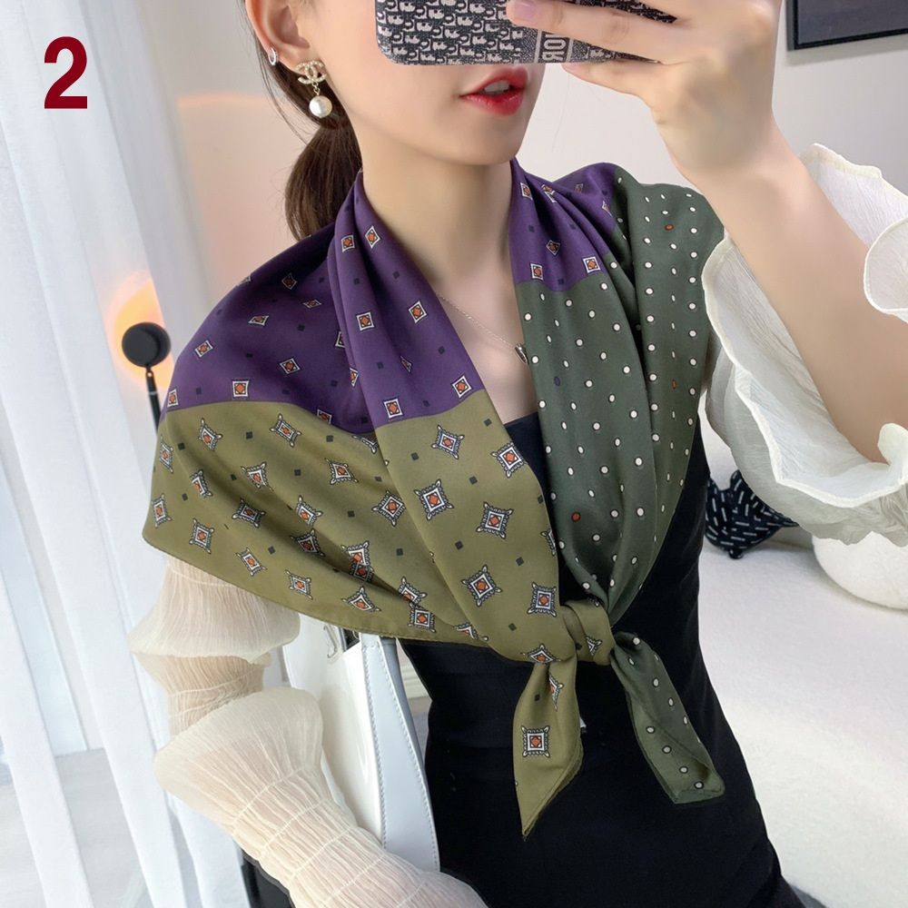 スカーフ 幾何学模様とドット柄の配色スカーフ