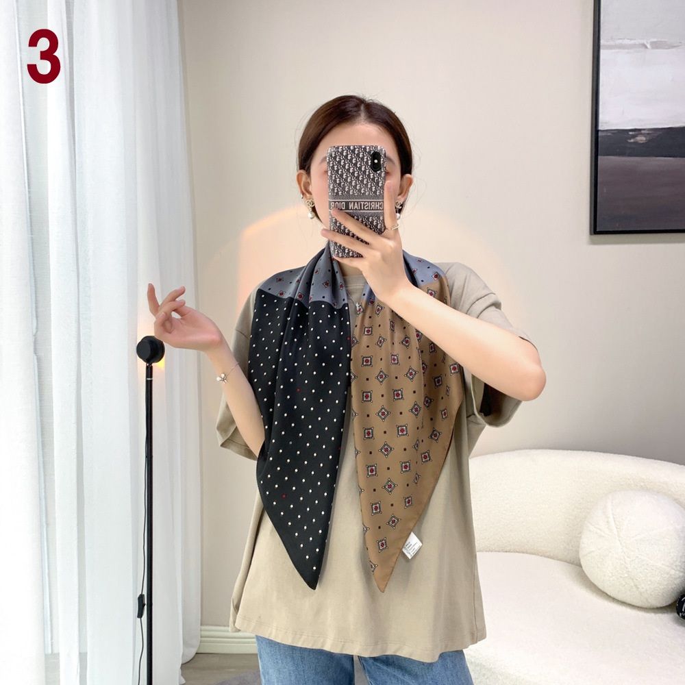 スカーフ 幾何学模様とドット柄の配色スカーフ