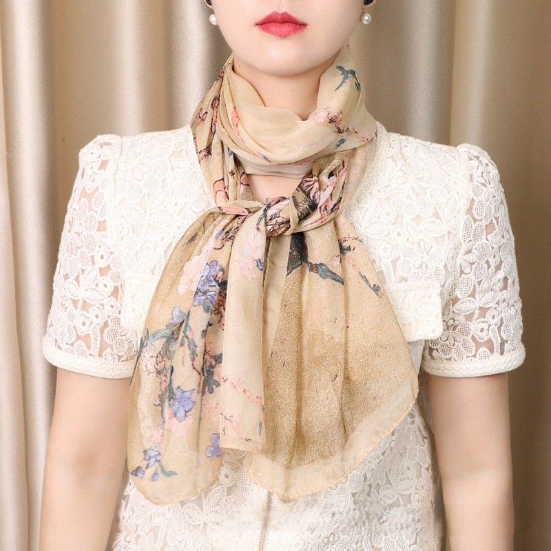 スカーフ 優雅な花柄シフォン薄手スカーフ