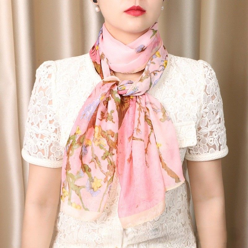 スカーフ 優雅な花柄シフォン薄手スカーフ