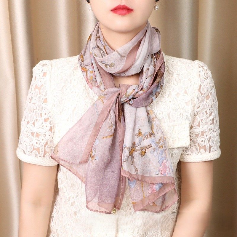 スカーフ 優雅な花柄シフォン薄手スカーフ