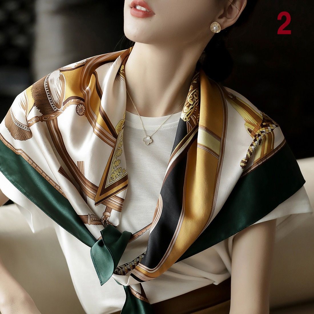 スカーフ 大判シルクタッチ多彩柄スカーフ