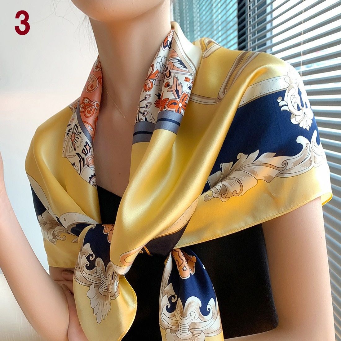 スカーフ 大判シルクタッチ多彩柄スカーフ