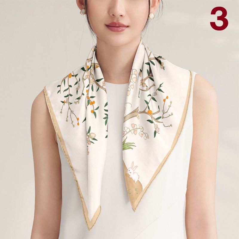 スカーフ 上品な幾何学模様シルク風スカーフ