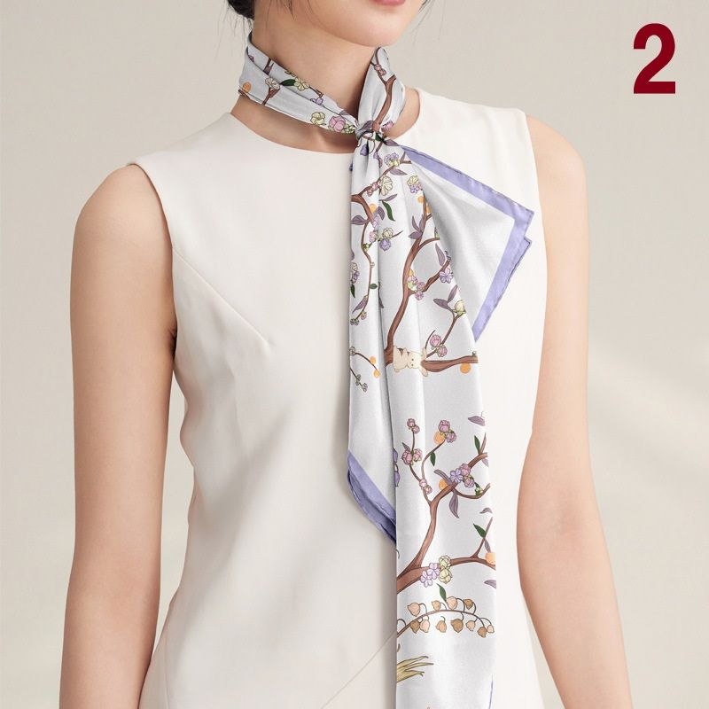 スカーフ 上品な幾何学模様シルク風スカーフ