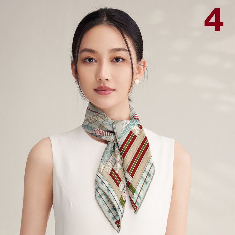 スカーフ 上品な幾何学模様シルク風スカーフ