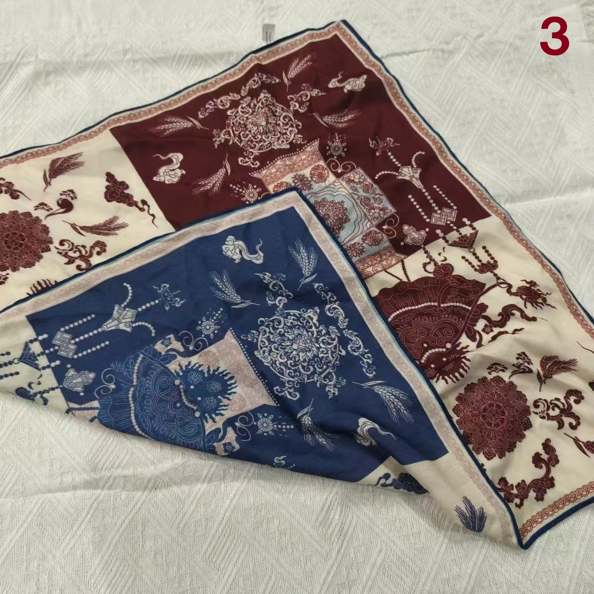 スカーフ エレガント植物柄シルク調正方形スカーフ