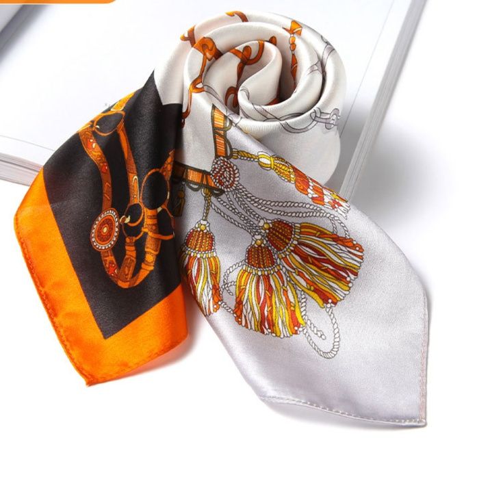 海洋航海モチーフ縁取りシルク　スカーフ