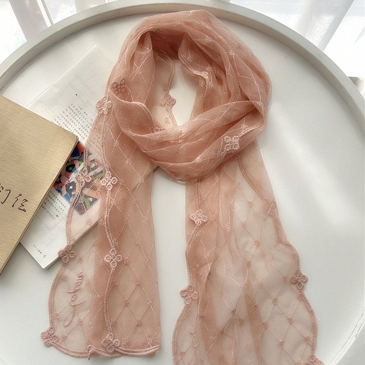 花柄刺繍レース透かし編みスカーフ