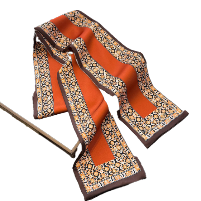 スカーフ シルクタッチ ロングスカーフ 上品プリント柄