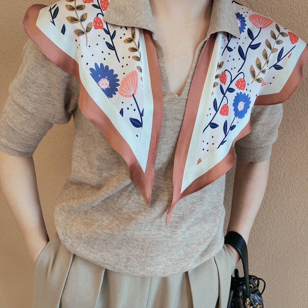 スカーフ 花柄プリントスカーフ シルク風ショール 春夏用