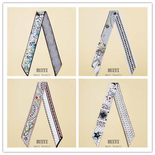 スカーフ 多彩柄細スカーフ ツイリー バッグ飾り首元アクセント