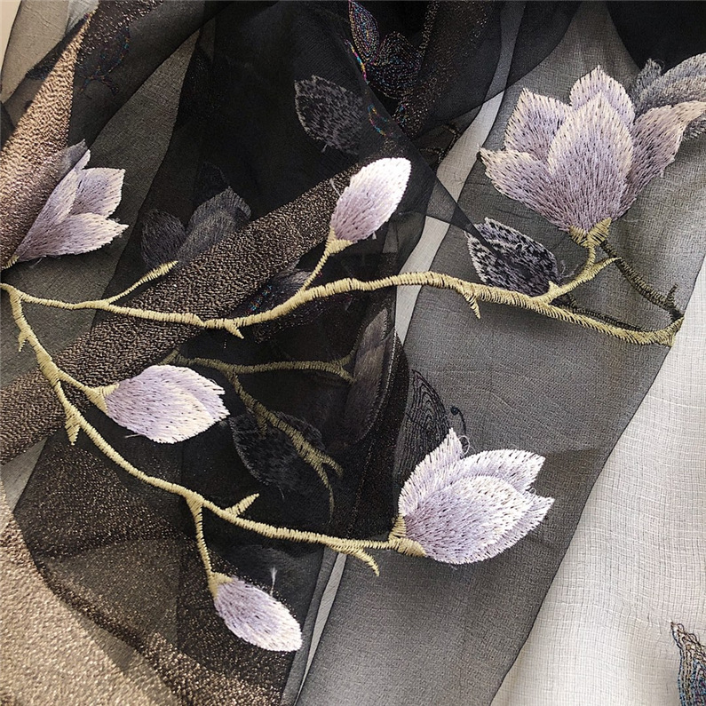 スカーフ 花刺繍シアーストール