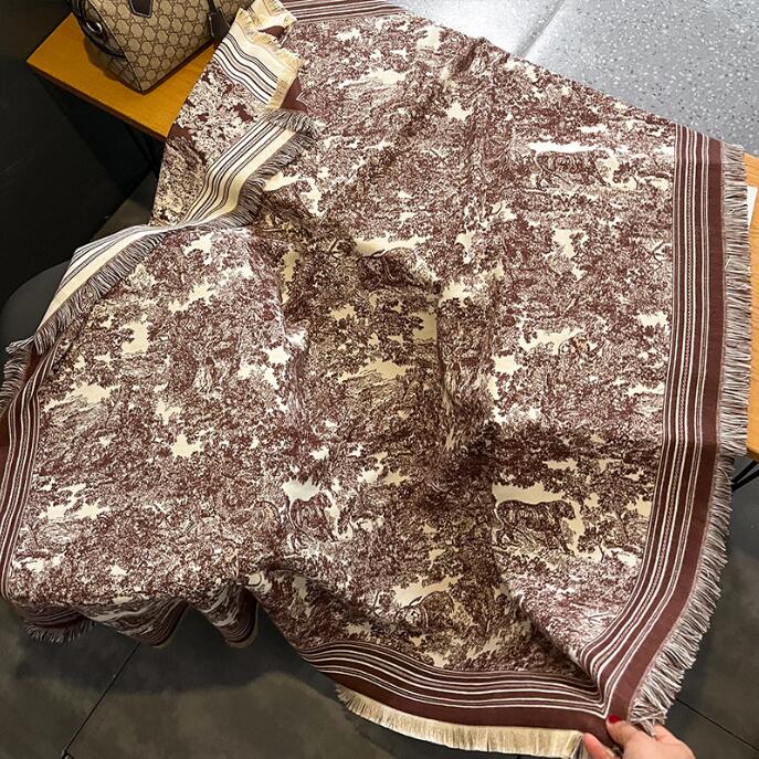 スカーフ 秋冬レディース大判スカーフ上品花柄フリンジ付き全6色