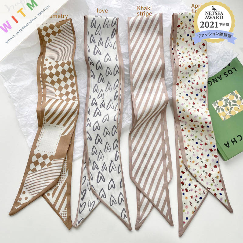 スカーフ 幾何学模様とハート柄の細長スカーフ