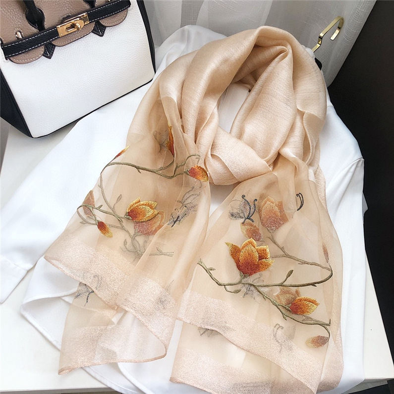 スカーフ 花刺繍シアーストール