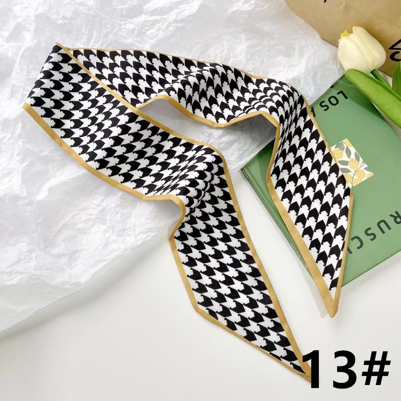 スカーフ モノトーン幾何学柄細スカーフ首元バッグ装飾ツイリー