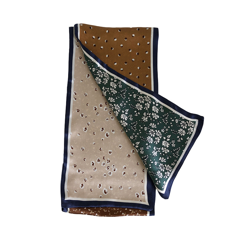 スカーフ 花柄とドット柄の上品なシルク風正方形スカーフ
