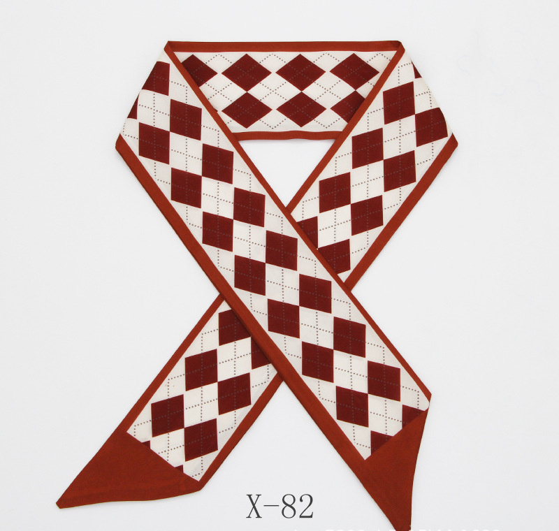 スカーフ 花柄チェック細スカーフ 長方形ツイリー