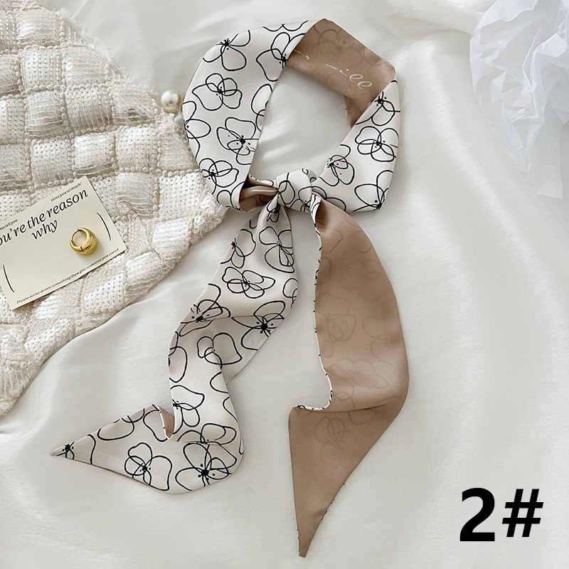 スカーフ 花柄細長スカーフ バッグ飾り首元アクセント