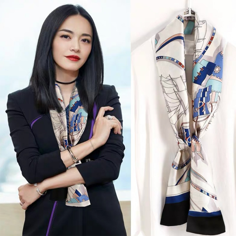 スカーフ 幾何学模様ロングスカーフ細巾タイプ