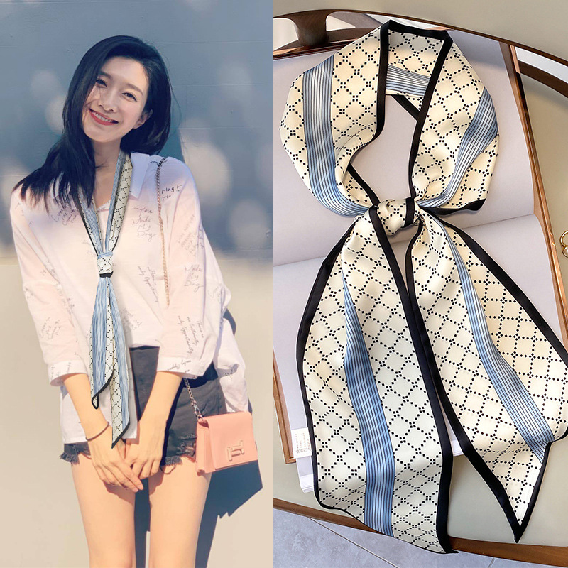 幾何学ストライプ柄シルクロングスカーフ