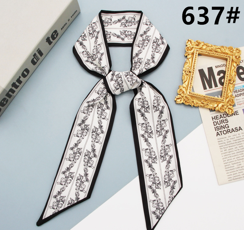 スカーフ 花柄ストライプ細スカーフ 長方形ツイリー