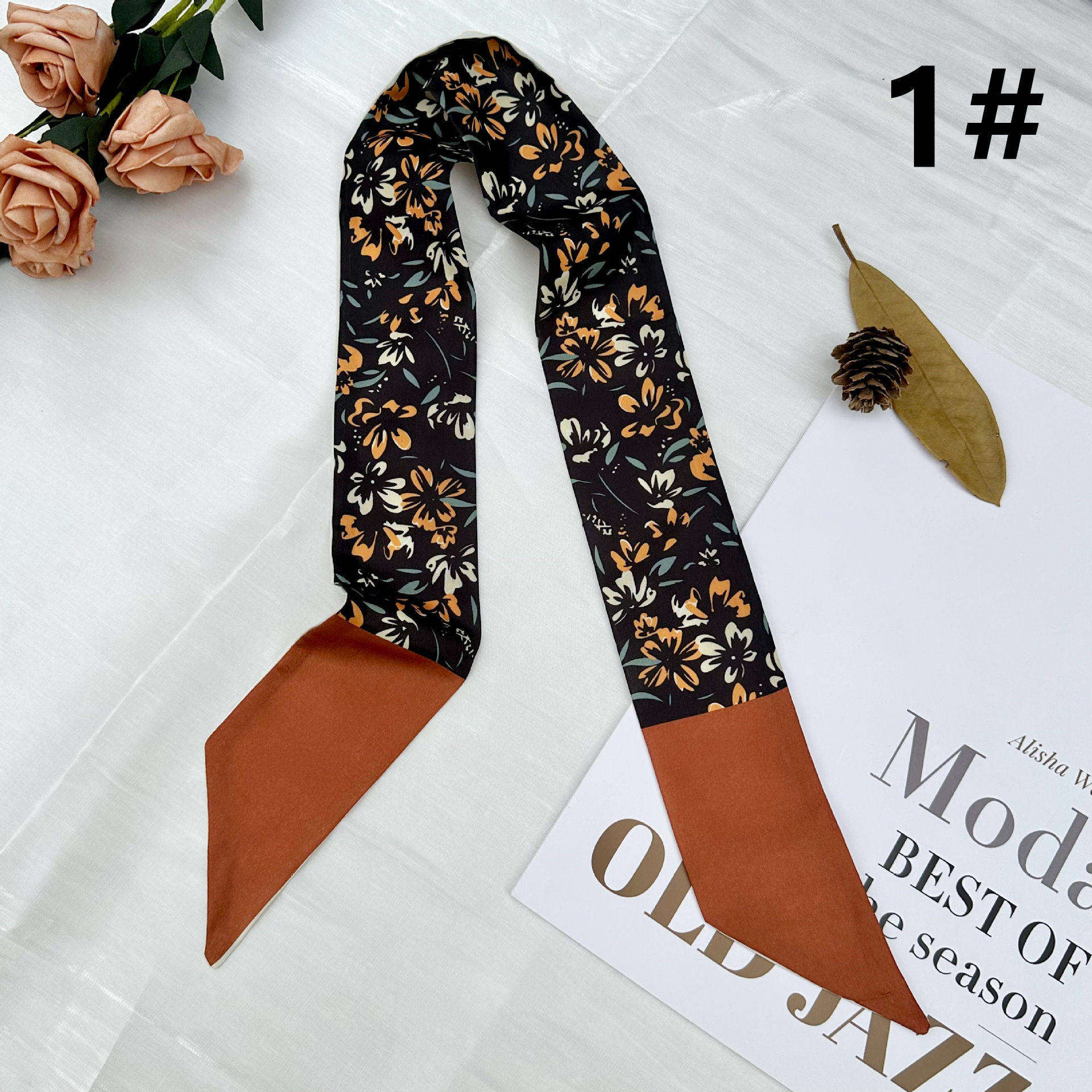 スカーフ 花柄細スカーフ ツイリー風ネッカチーフ バッグ飾り