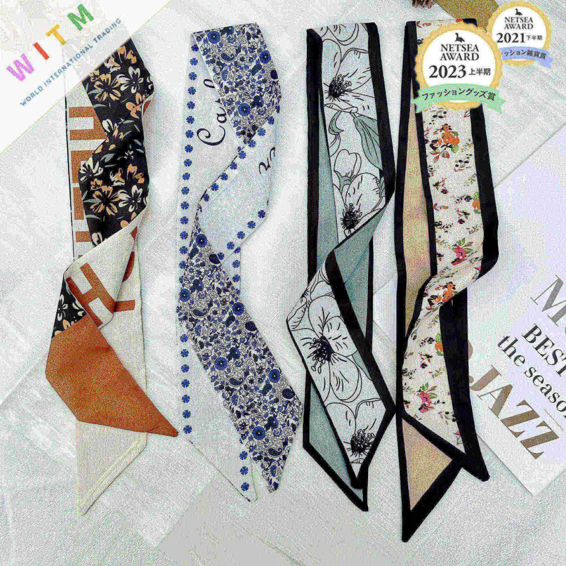 スカーフ 花柄細スカーフ ツイリー風ネッカチーフ バッグ飾り