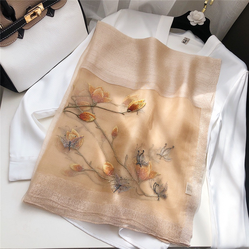 スカーフ 花刺繍シアーストール