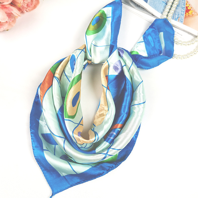 スカーフ マリンボーダー柄サテン小判スカーフ