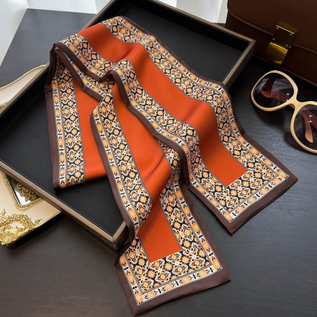 スカーフ シルクタッチ ロングスカーフ 上品プリント柄