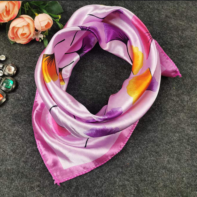 スカーフ マリンボーダー柄サテン小判スカーフ