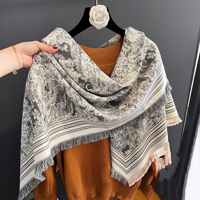 スカーフ 秋冬レディース大判スカーフ上品花柄フリンジ付き全6色