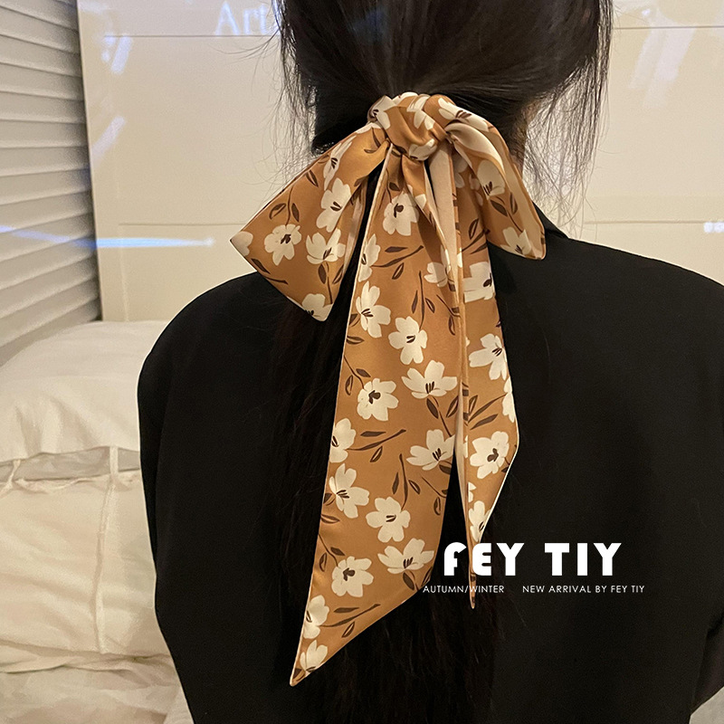 スカーフ 花柄細長スカーフ バッグ飾り首元アクセント